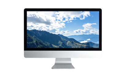 Fototapeta premium Scenic Mountain View on Desktop Monitor Displaying Nature's Beauty