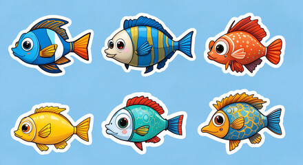 Fototapeta premium Cartoon fish sea water set