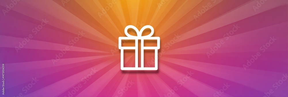Leinwandbilder Glowing Present Icon Displayed Over a Vibrant Radial Gradient Background Creating a Festive Atmosphere for Celebrations and Special Occasions
