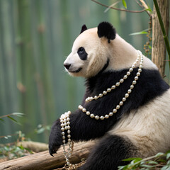 Obraz premium giant panda eating bamboo