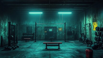 Abandoned, dimly lit, gritty gym