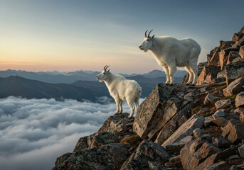 Mountain goats on summit of Mount Evans.