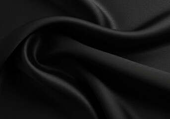 Obraz premium Black satin fabric draped elegantly, catching the light.