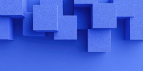 Blue geometric shapes are arranged in an overlapping pattern. Abstract modern design