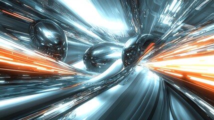 Stock photo concept: A digitally enhanced urban future, featuring smooth aerodynamic structures, bright energy waves, and a high speed motion design concept