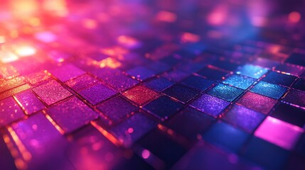 Abstract digital tiles, vibrant hues, glowing surface