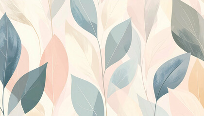 Delicate leaf patterns in soft hues create a serene and ethereal ambiance