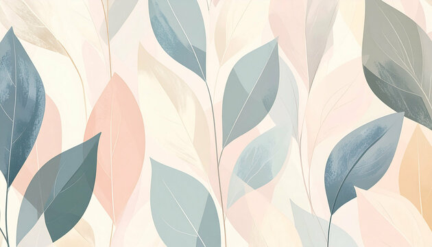 Delicate leaf patterns in soft hues create a serene and ethereal ambiance