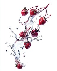 Fresh Strawberries in Splashing Water