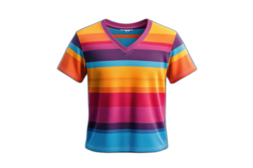 Colorful striped shirt with horizontal stripes in red, blue, yellow, and green. Isolated on transparent background.