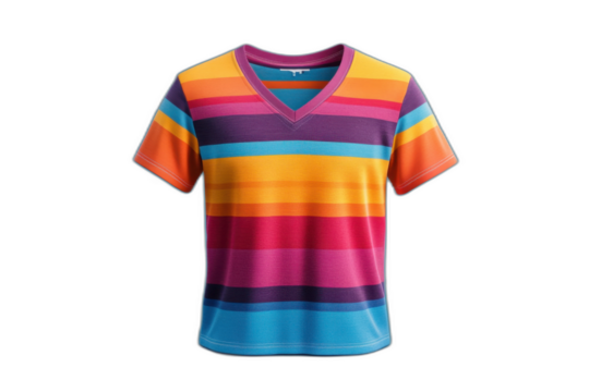 Colorful striped shirt with horizontal stripes in red, blue, yellow, and green. Isolated on transparent background.