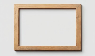 Fototapeta premium Empty rustic wooden rectangular frame with natural texture on white background casting a subtle shadow