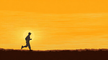 Silhouette of person running at sunset