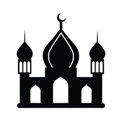 Silhouette of a mosque with crescent moon symbol representing islamic architecture and faith