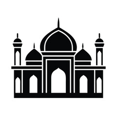 Elegant black and white minimalist illustration of a mosque depicting islamic architecture and culture with domes