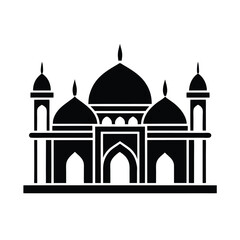 Iconic black silhouette illustration of a mosque depicting islamic architecture and religious symbolism for design projects