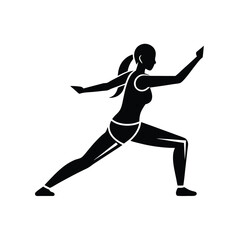 Silhouette of a woman exercising in a lunge position demonstrating fitness and yoga techniques