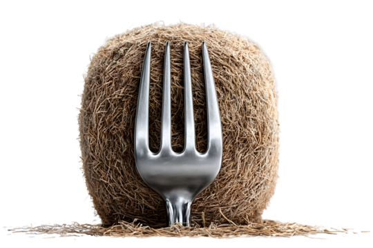 A fork in a fibrous ball abstract food concept culinary texture image