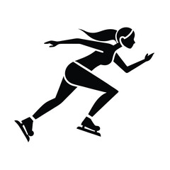 Elegant black and white silhouette of a female speed skater in motion with fluid lines and graceful form