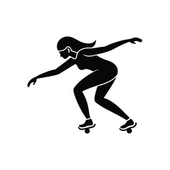 Silhouette of a woman skateboarding depicting movement and action in a modern minimalist illustration