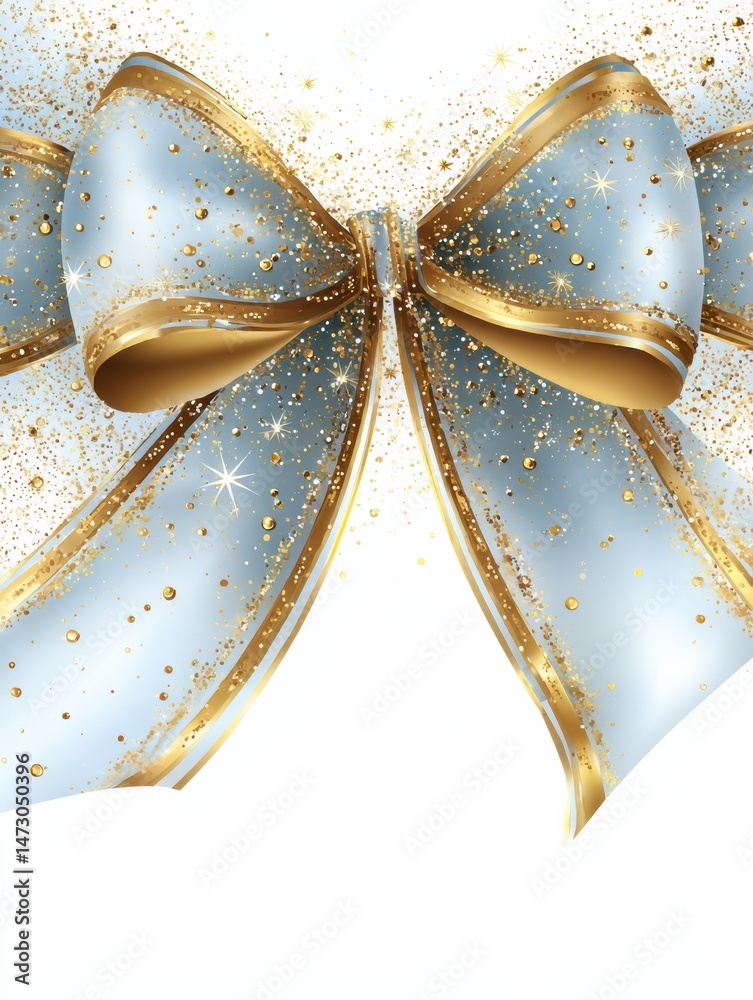 Fototapete shiny foil bow floating with sparkles and a blank bottom area for decoration or design projects