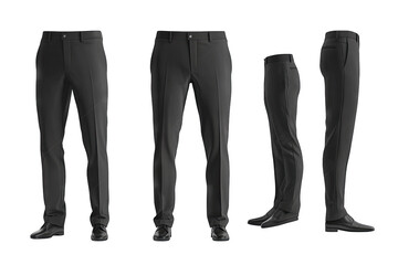 A Set Of Three Pair Of Black Dress Pants From Different Angles Perfect For Showcasing Your Brand's Products