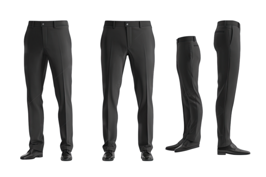 A Set Of Three Pair Of Black Dress Pants From Different Angles Perfect For Showcasing Your Brand's Products