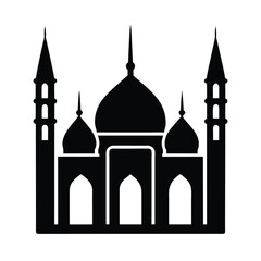 Black silhouette of a mosque with domes and minarets representing islamic architecture symbolism