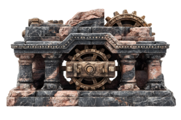 Stone Gear Mechanism Architectural Ruins Steampunk Fantasy 3D Render Game Asset
