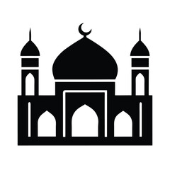 A simple and stylish black and white illustration of a mosque with elegant geometric design