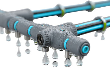 Leaking Plumbing Fixtures with Water Drops A Detailed Illustration of Dripping Pipes and Conne