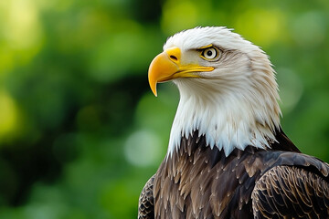 Magnificent Bald Eagle Portrait with Sharp Focus and Green Bokeh Backdrop