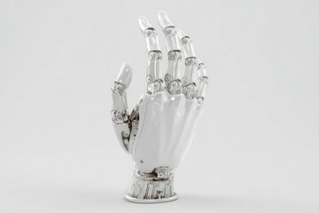 Artificial robotic hand futuristic technology white chrome design isolated background