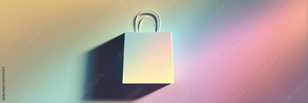 Poster minimal icon of a shopping bag with soft shadows in a pastel color zone, ideal for retail graphics a