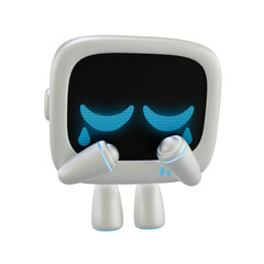 Cute robot 3D character with a crying gesture. 3D render.