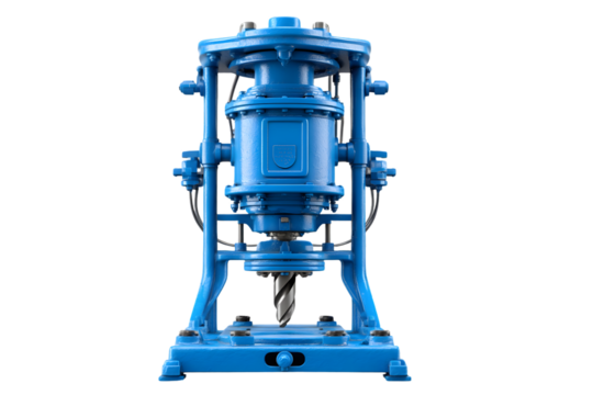 Industrial Drilling Machine with Blue Framework and Spiral Drill Bit for Construction and Engin