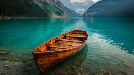Obraz premium Lake louise alberta canada rowboat mountain landscape nature photography travel destination scenic view
