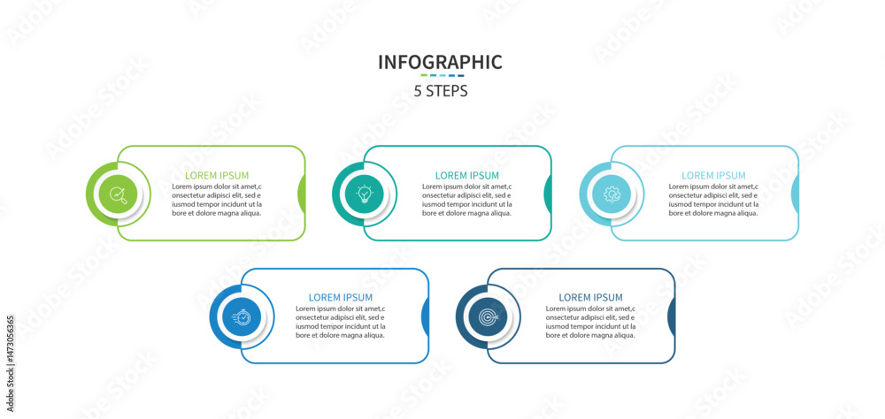 Poster Infographic labels with icons and 5 options or steps. Suitable for process diagrams, presentations, workflow layouts, banners, flow charts, and infographics.
