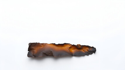 Fototapeta premium A fragment of burnt paper lying on a white surface
