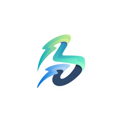 Letter B logo with thunder design template, blue color