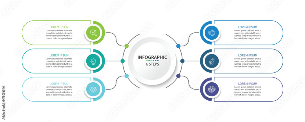 Poster vector infographic label design with circle infographic template design and 6 options or steps.