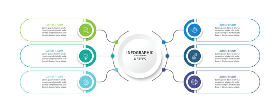 Vector infographic label design with circle infographic template design and 6 options or steps.