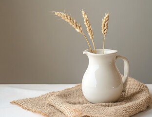 Wheat stalks in a simple white pitcher