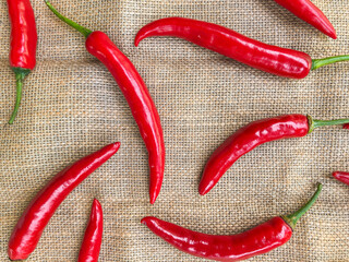red hot chili peppers on burlap