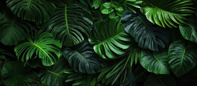 Lush tropical foliage, dark green leaves, jungle backdrop, nature wallpaper