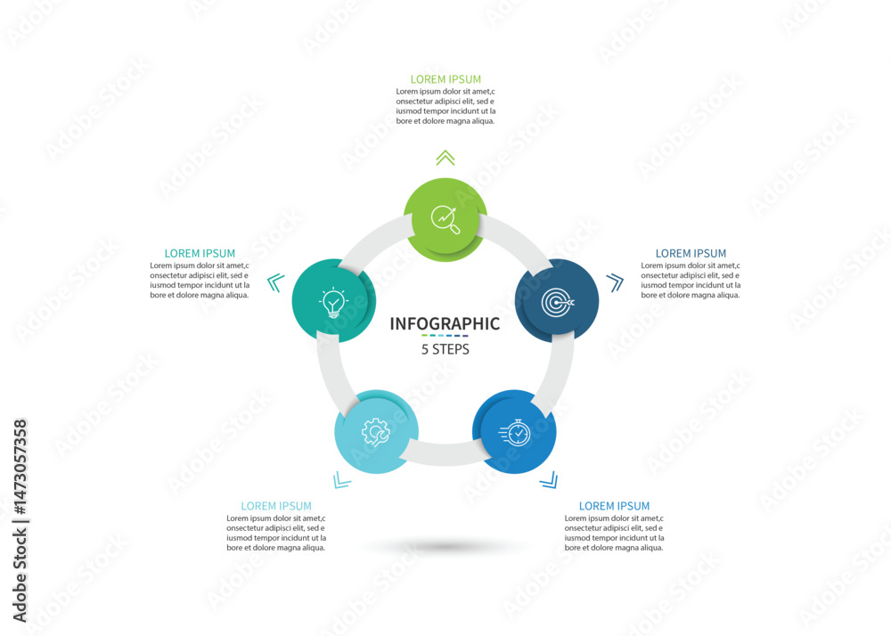 Aufkleber vector infographic label design with circle infographic template design and 5 options or steps.