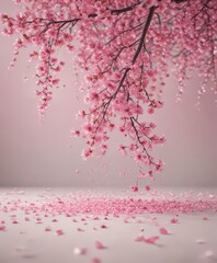 Obraz premium Mesmerizing pink sakura petal cascade against soft backdrop, japanese, photography, bloom