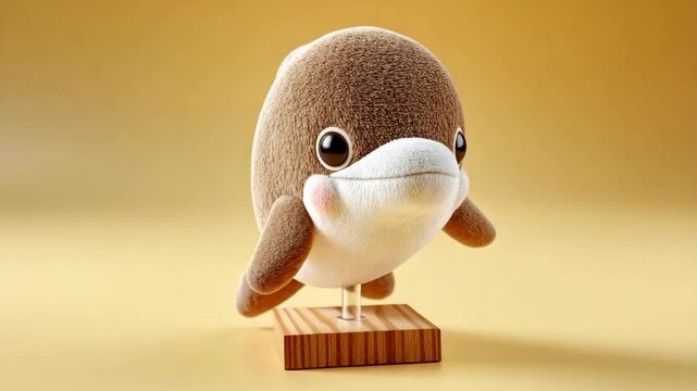 Light brown dolphin doll captured in warm lighting, ideal for interior decor inspiration or retail visuals - Video 4K UHD 60 fps