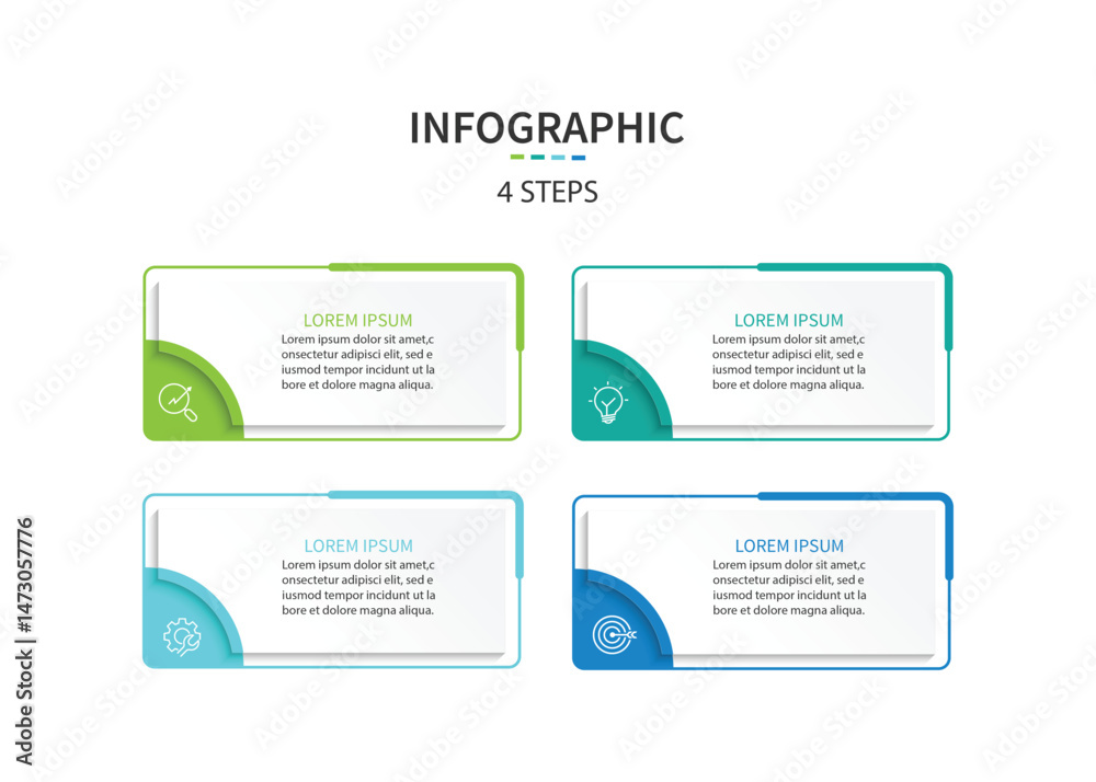 Poster Infographic labels with icons and 4 options or steps. Suitable for process diagrams, presentations, workflow layouts, banners, flow charts, and infographics.