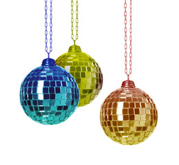 Different shiny disco balls on white background